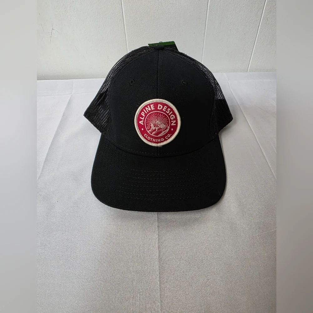 Alpine Design AD M Patch Trucker Black and Red Mesh Hat Embroidered Logo